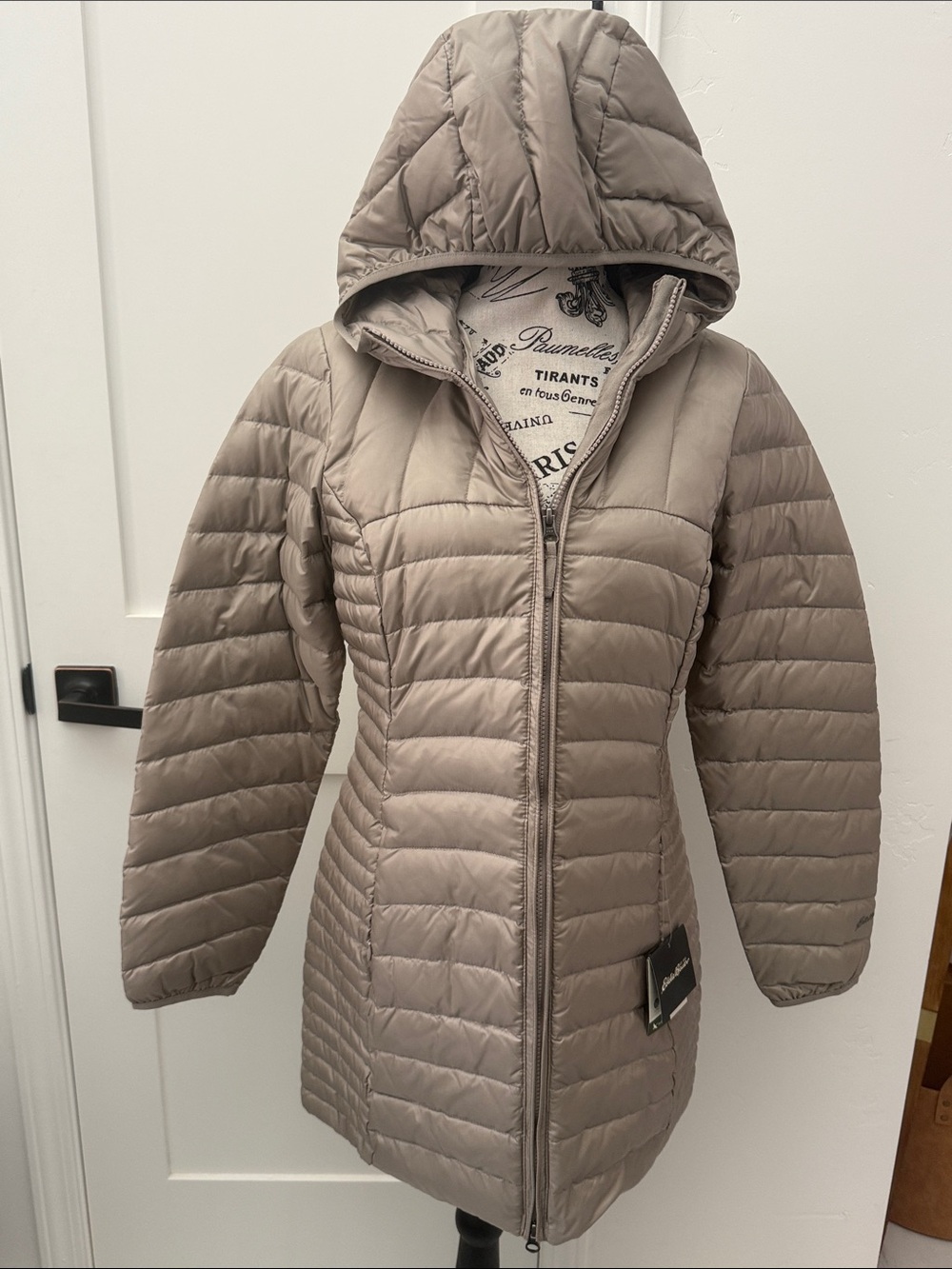 Eddie Bauer Hooded Quilted Long Puffer Coat — Taupe